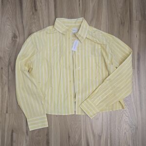 Yellow and White Striped Button-Up Shirt